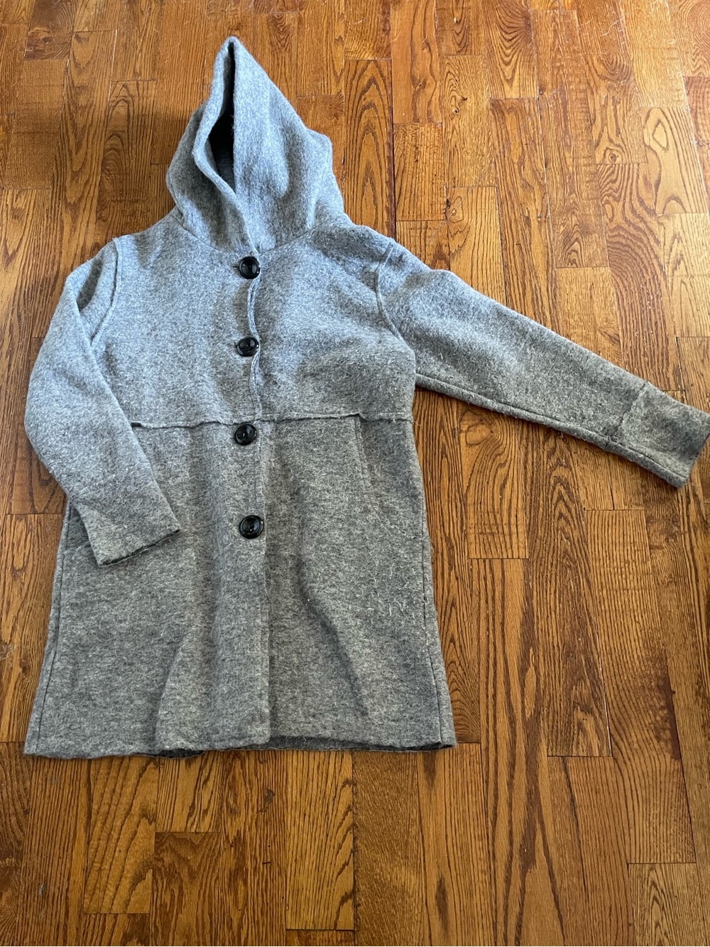 Gray Hooded Coat - Cozy Button-Front Jacket. - Size Medium